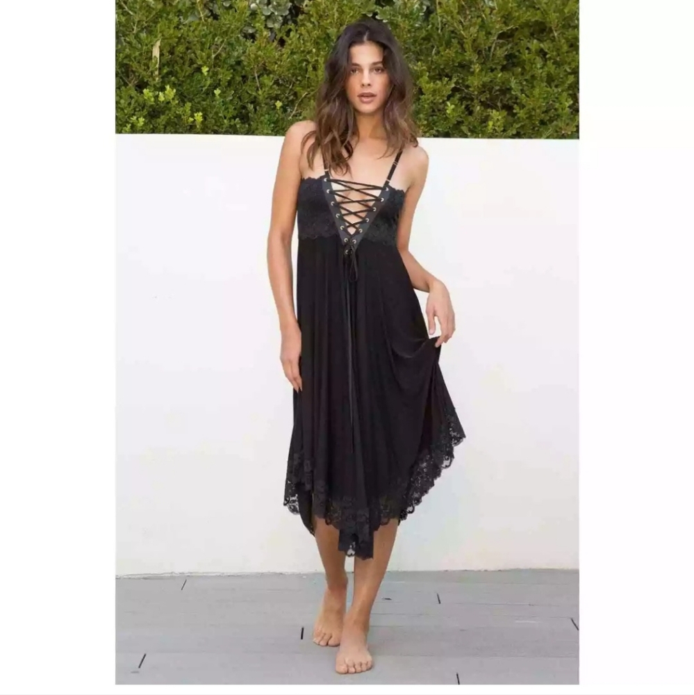 Free People We Are Hah Black Reversible Dress XS NWT